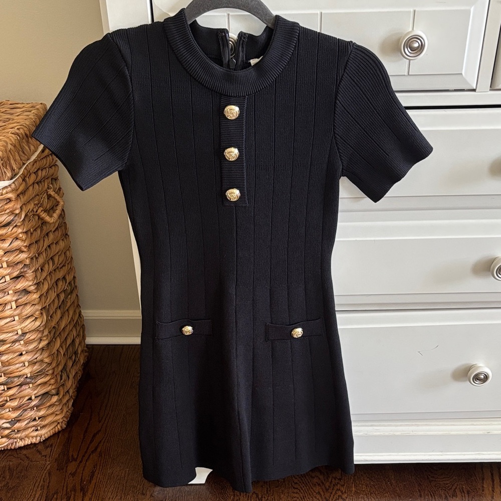Tuckernuck Hyacinth House Black Dress, NWT. Gold button detail